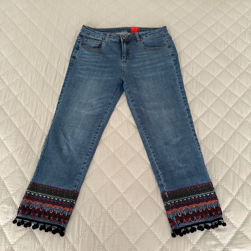 V Cristina Embellished Cropped Jeans - Size 10